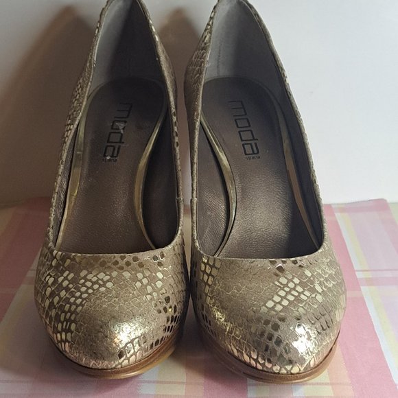 Moda Spana Snakeskin Heels - Metallic Champaigne Gold - Sz.  9m - Picture 11 of 12
